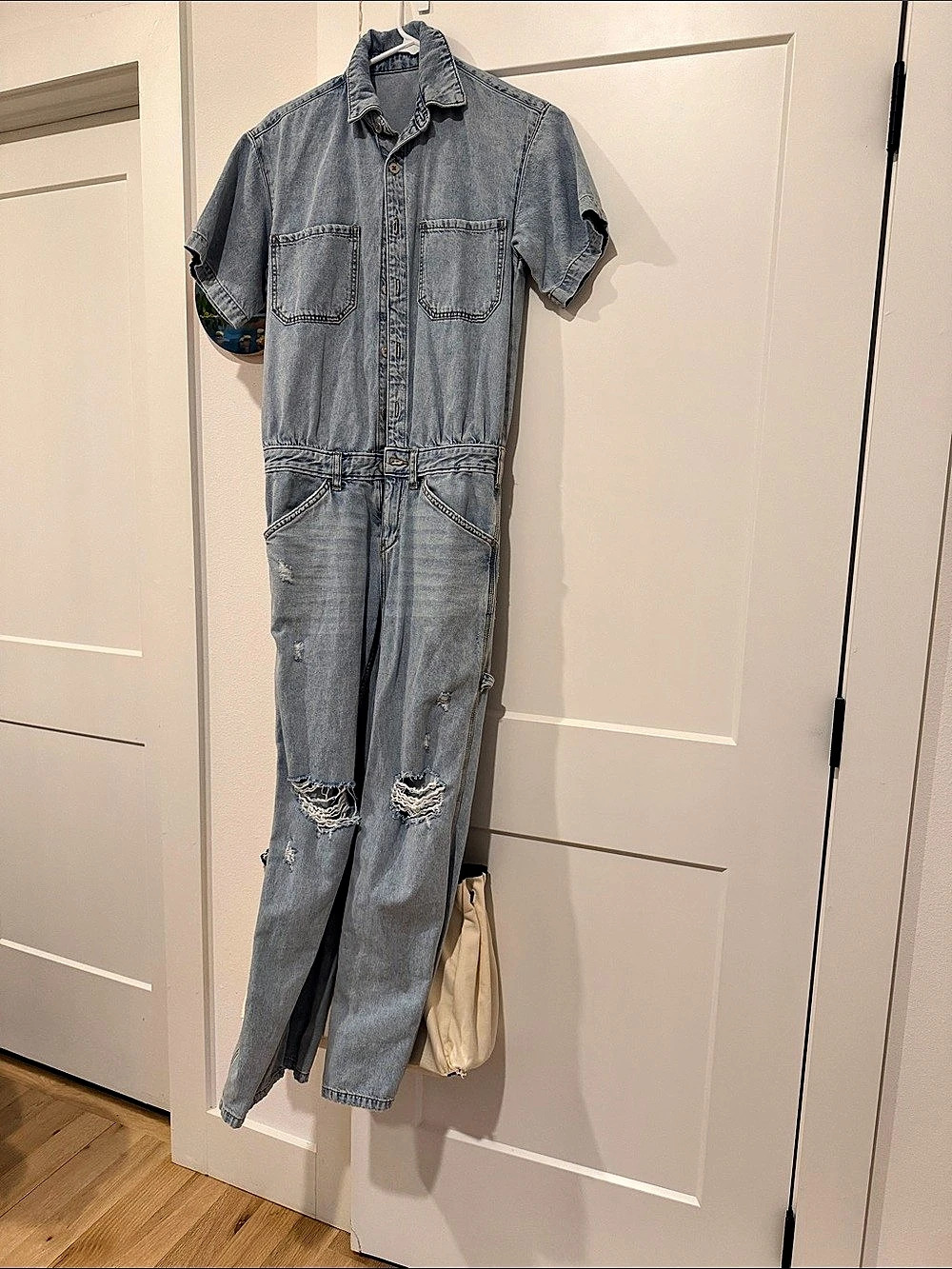 Denim Utility Jumpsuit in Blue Size Medium